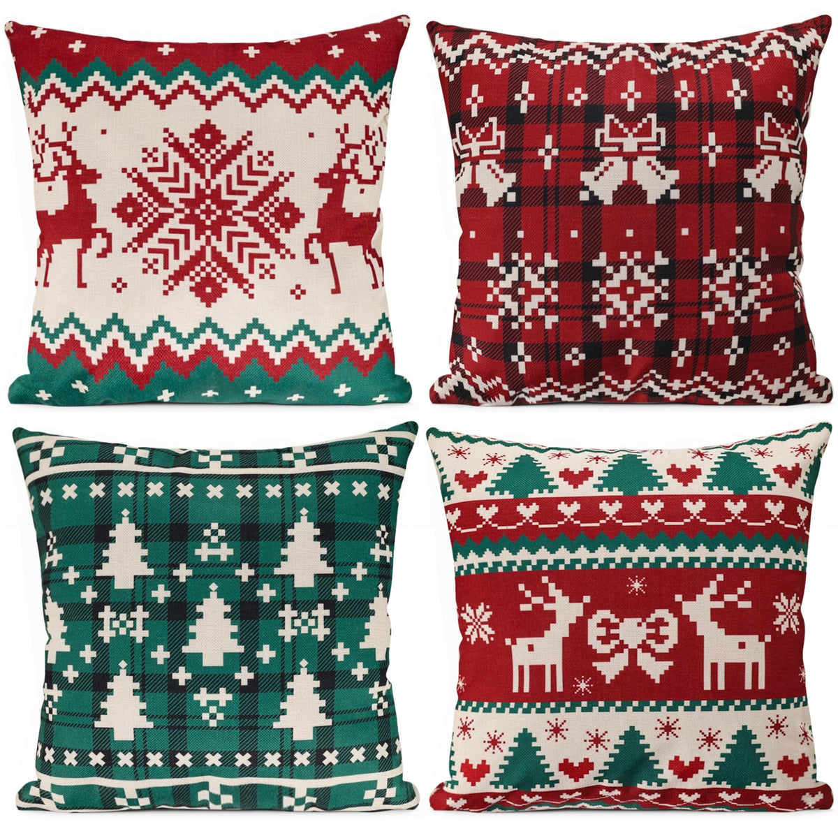 Christmas Pillow Covers, 18x18 Inch Set of 4 Red Green Home Sofa Couch Cushion