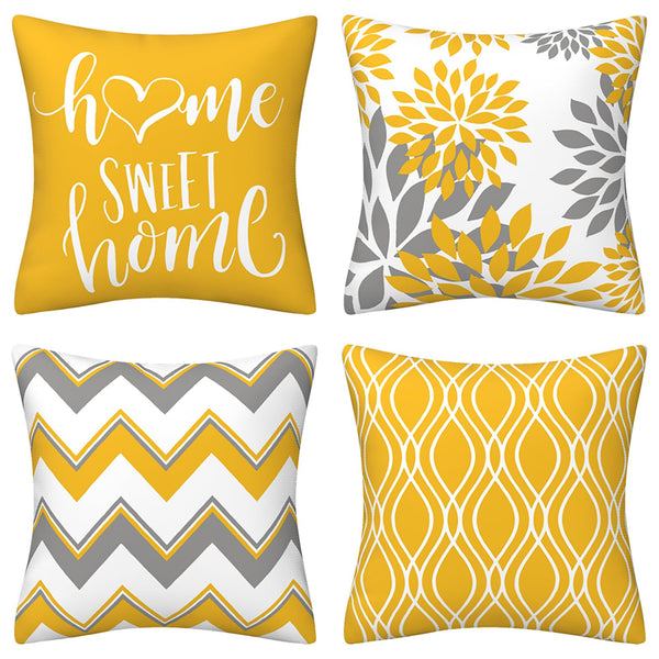 Yellow Pillow Covers 18x18 Set of 4 Modern Decorative Geometric
