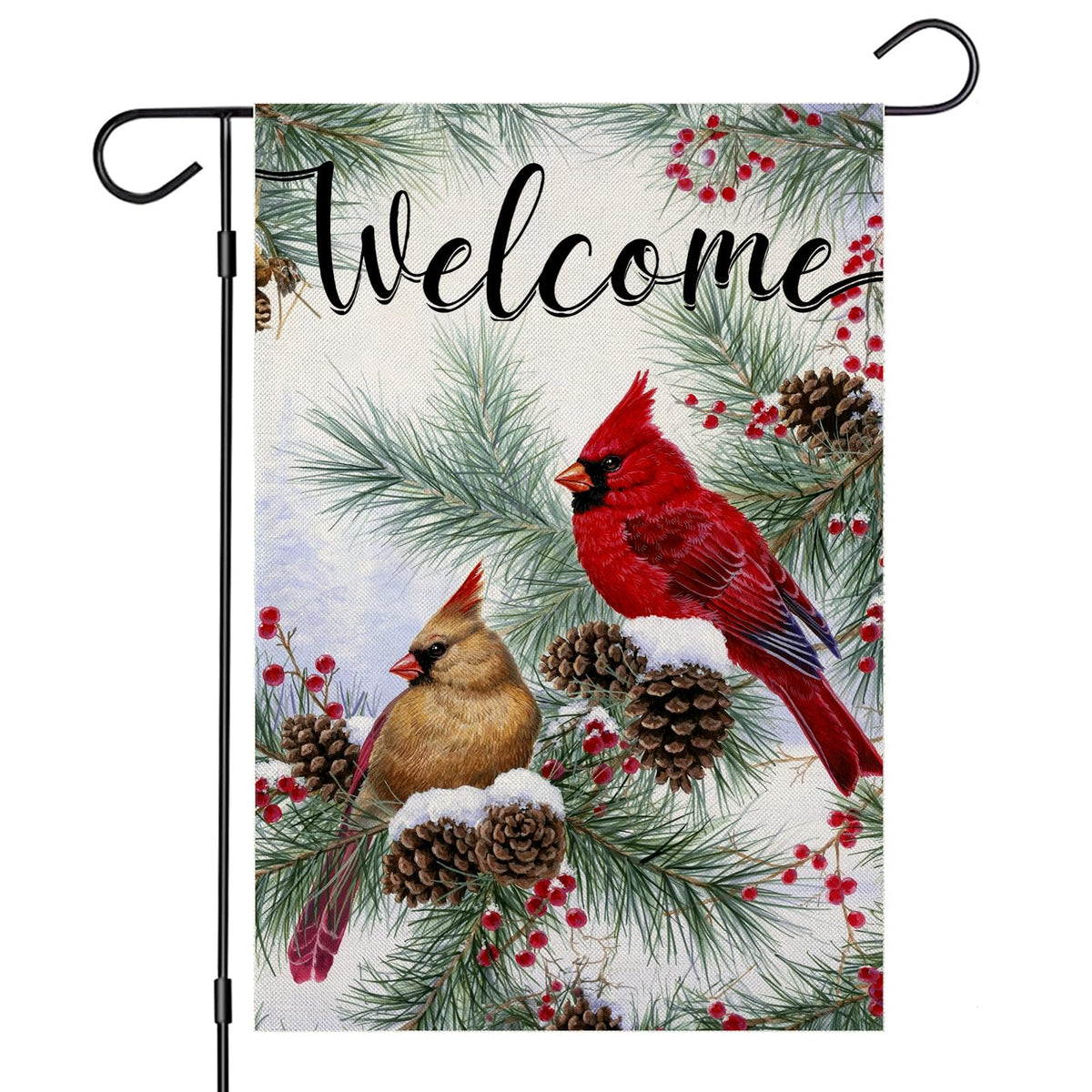 Welcome Christams Garden Flags for Outside Decoration, Cardinal Pine Twigs Berry