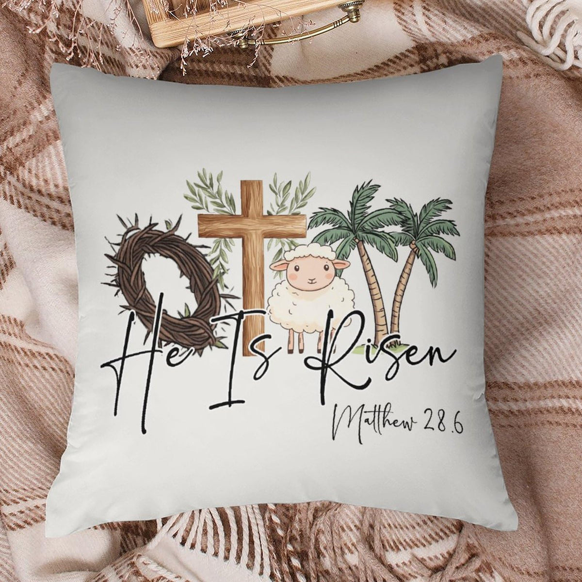 Waterproof Easter Throw Pillow Cases Set of 4, Chic Rabbits Carrot Flower, 1-Side, Cotton Linen