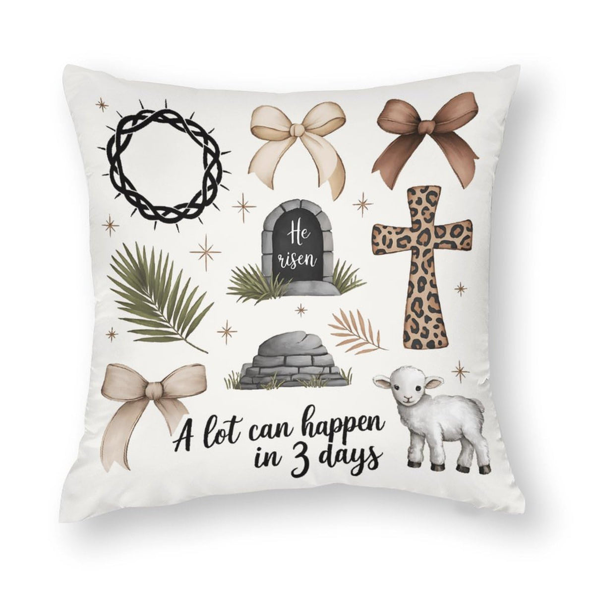 Waterproof Easter Throw Pillow Cases Set of 4, Chic Rabbits Carrot Flower, 1-Side, Cotton Linen