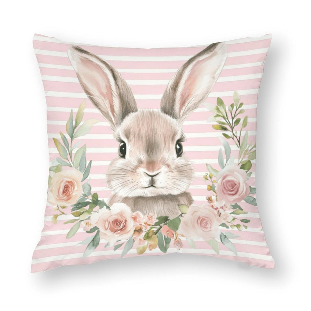 Waterproof Easter Throw Pillow Cases Set of 4, Chic Rabbits Carrot Flower, 1-Side, Cotton Linen