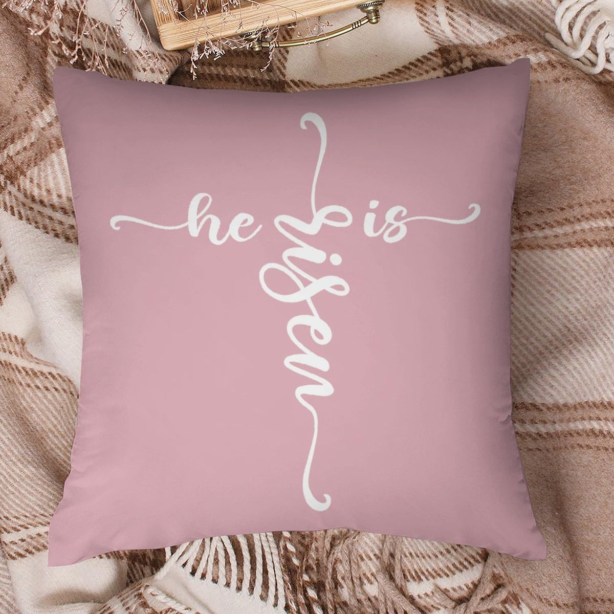 Waterproof Easter Throw Pillow Cases Set of 4 Easter Bunny Flowers Pink, 1-Side, Cotton Linen