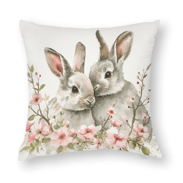 Waterproof Easter Throw Pillow Cases Set of 4 Easter Bunny Flowers Pink, 1-Side, Cotton Linen
