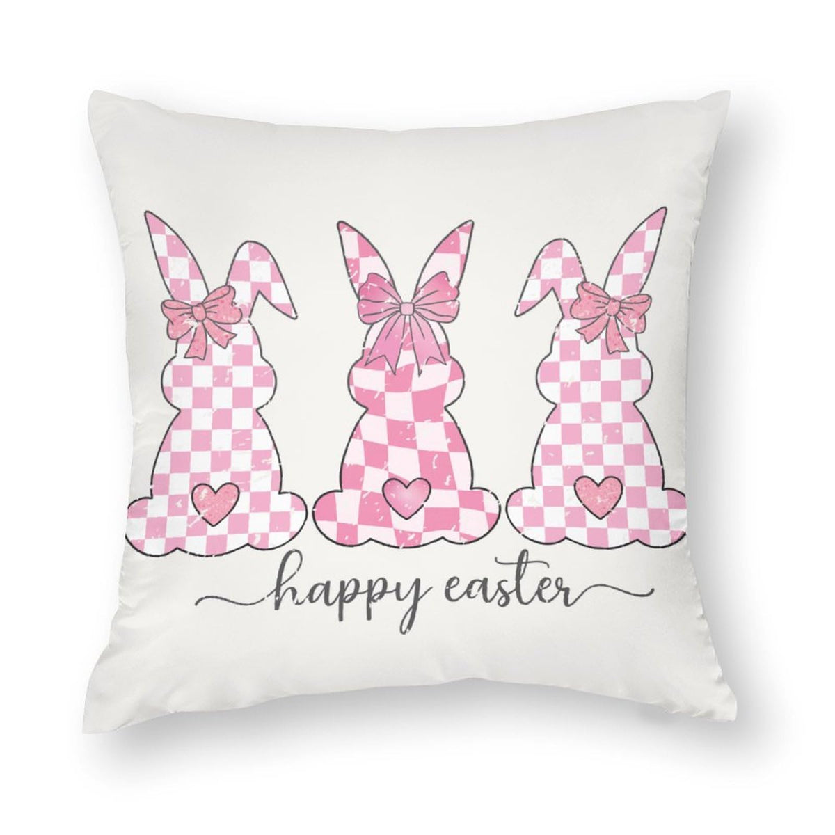Waterproof Set of 4 Square 18"x18" Pillow Covers for Easter Spring, Buffalo Plaid, 1-Side, Cotton Linen