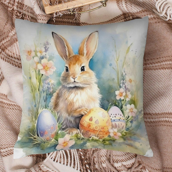Waterproof Easter Decoration Bunny Throw Pillow Covers 18"x18" 4 Pack, 1-Side, Cotton Linen