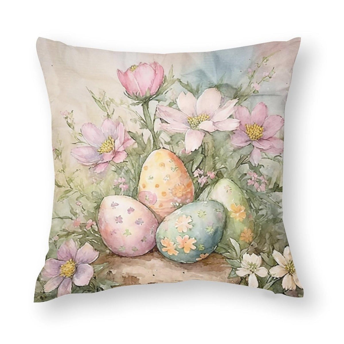 Waterproof Easter Decoration Bunny Throw Pillow Covers 18"x18" 4 Pack, 1-Side, Cotton Linen