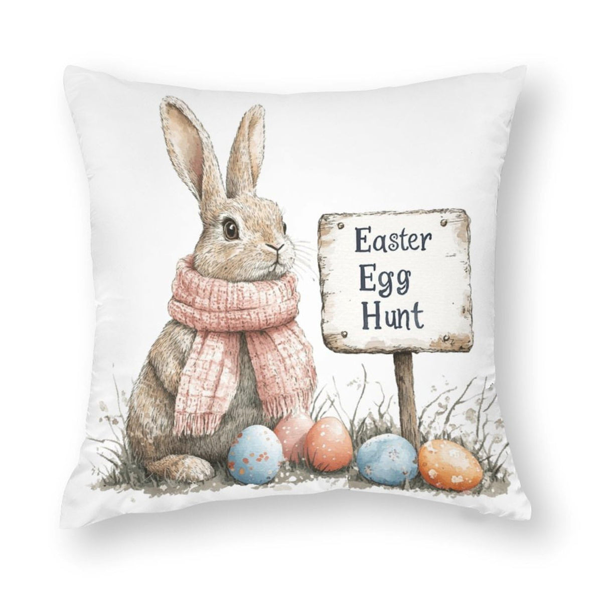Waterproof Easter Decoration Bunny Throw Pillow Covers 18"x18" 4 Pack, 1-Side, Cotton Linen