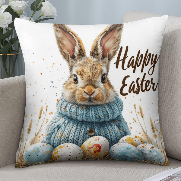Waterproof Easter Decoration Bunny Throw Pillow Covers 18"x18" 4 Pack, 1-Side, Cotton Linen