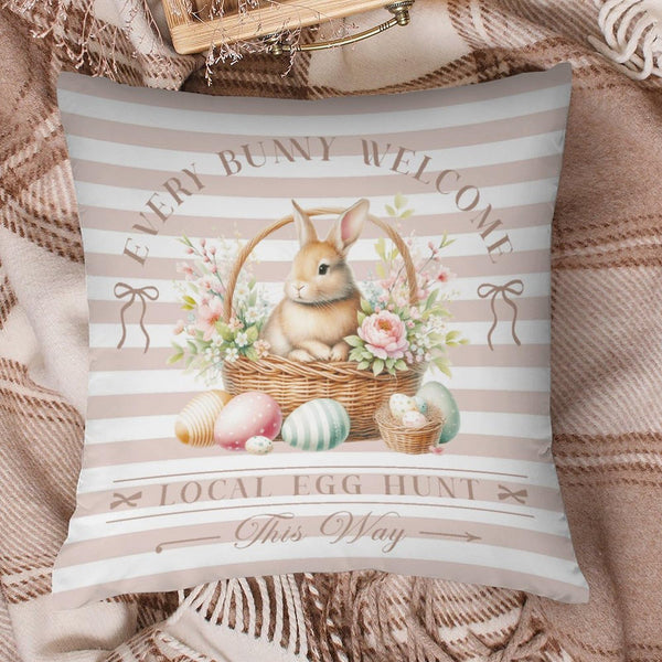 Waterproof Easter Throw Pillow Covers with Spring Floral Pink Set of 4, 1-Side, Cotton Linen