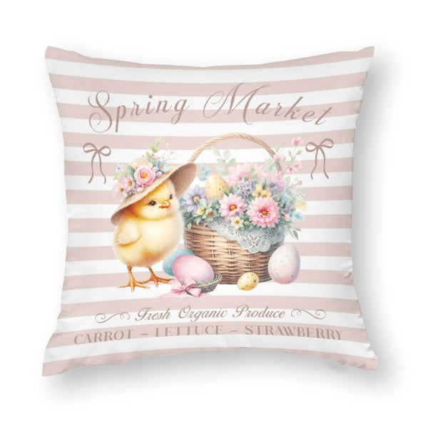 Waterproof Easter Throw Pillow Covers with Spring Floral Pink Set of 4, 1-Side, Cotton Linen