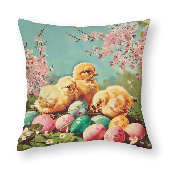 Waterproof Easter Throw Pillow Covers with Spring Floral Pink Set of 4, 1-Side, Cotton Linen