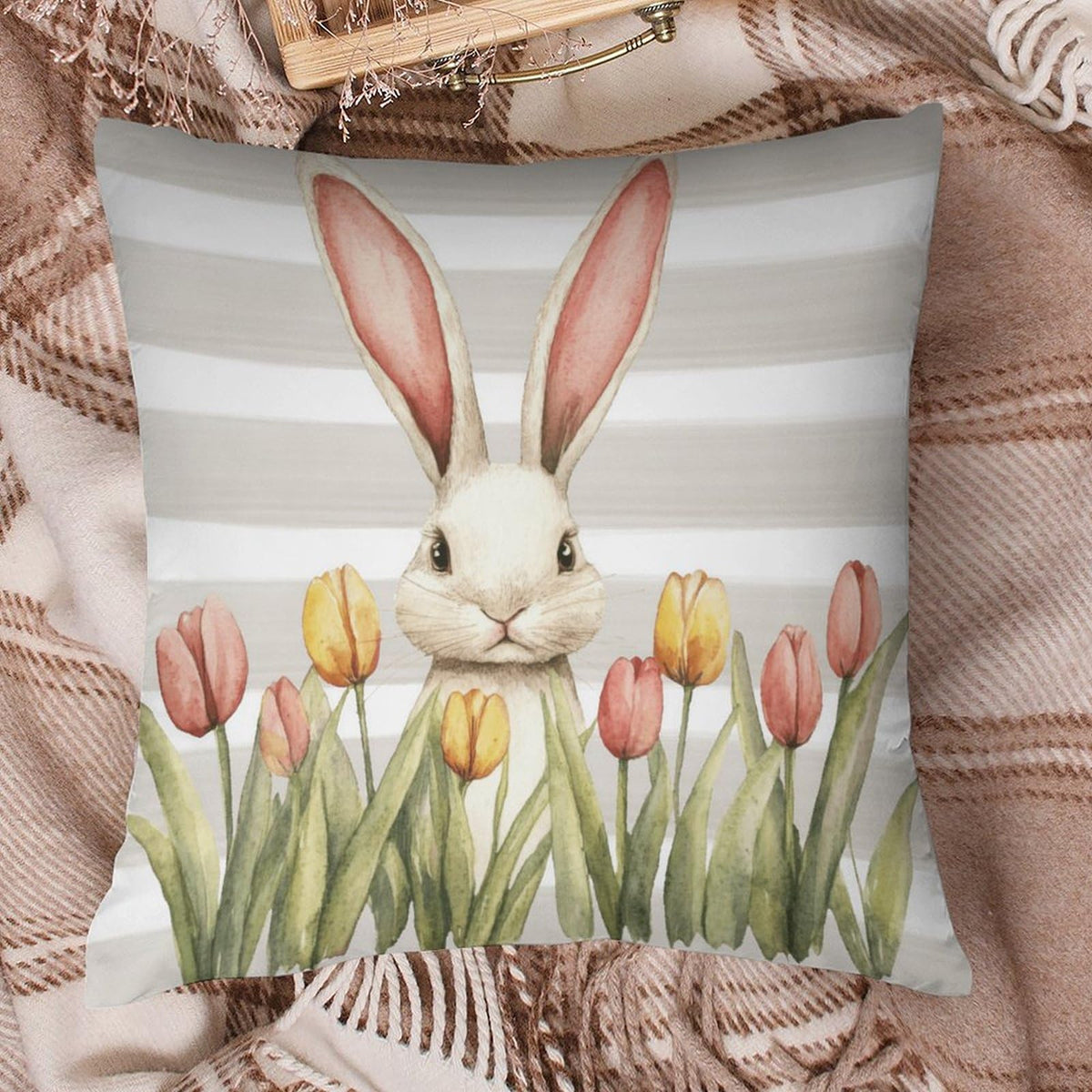 Waterproof Easter Throw Pillow Covers Set of 4, Retro Floral Set of 4, 1-Side, Cotton Linen
