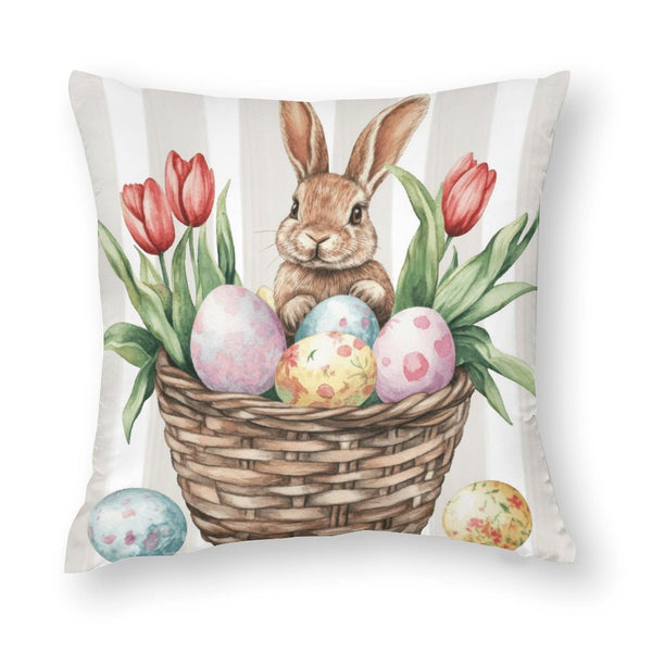 Waterproof Easter Throw Pillow Covers Set of 4, Retro Floral Set of 4, 1-Side, Cotton Linen