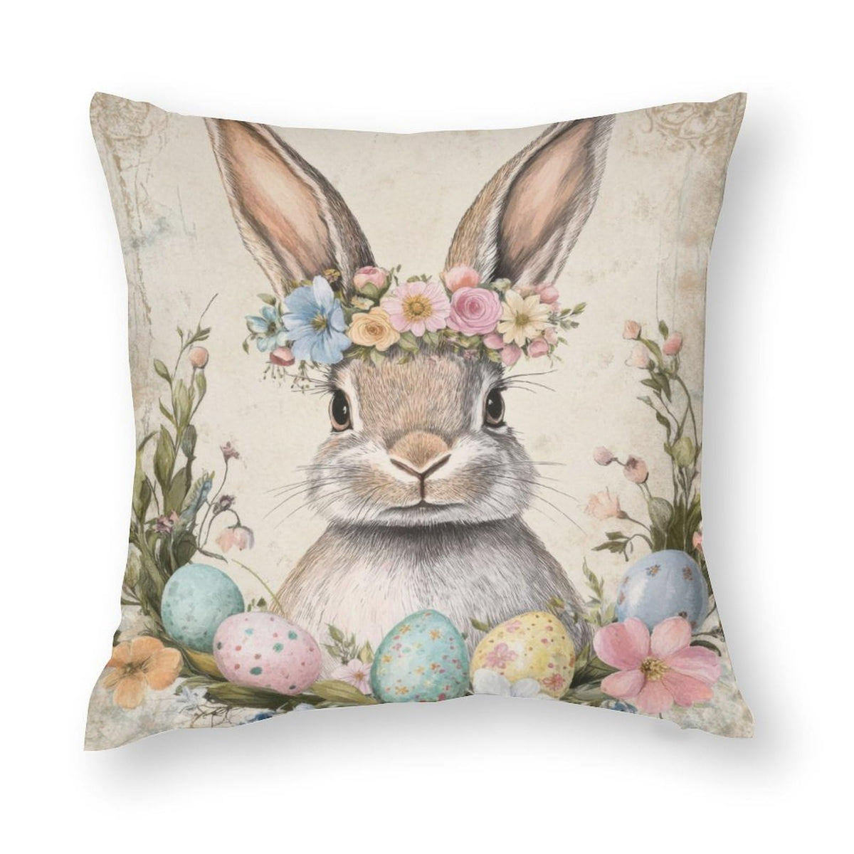 Waterproof Easter Throw Pillow Covers Set of 4, Retro Floral Set of 4, 1-Side, Cotton Linen
