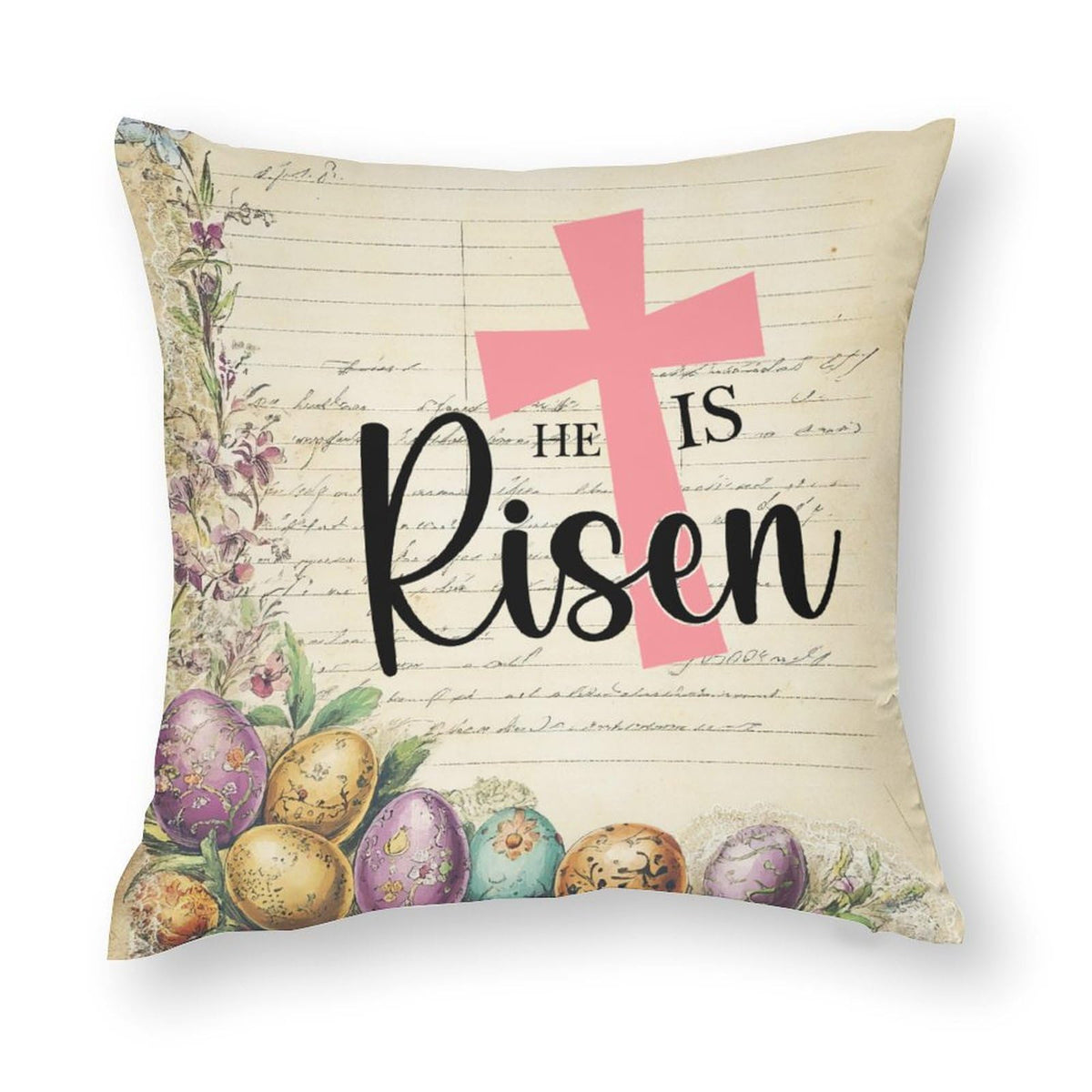 Waterproof Easter Throw Pillow Covers Set of 4, Retro Floral Set of 4, 1-Side, Cotton Linen