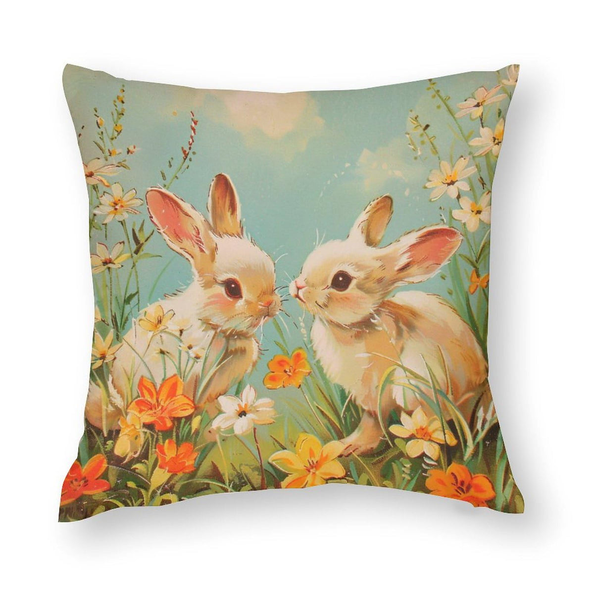 Waterproof Easter Throw Pillow Covers Set of 4, Retro Floral Set of 4, 1-Side, Cotton Linen