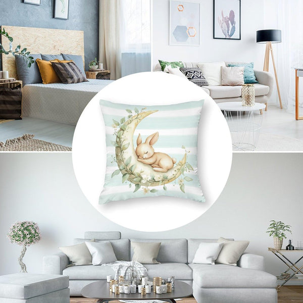 Waterproof Hello Spring Decorative Throw Pillow Covers Easter Bunny Set of 4, 1-Side, Cotton Linen