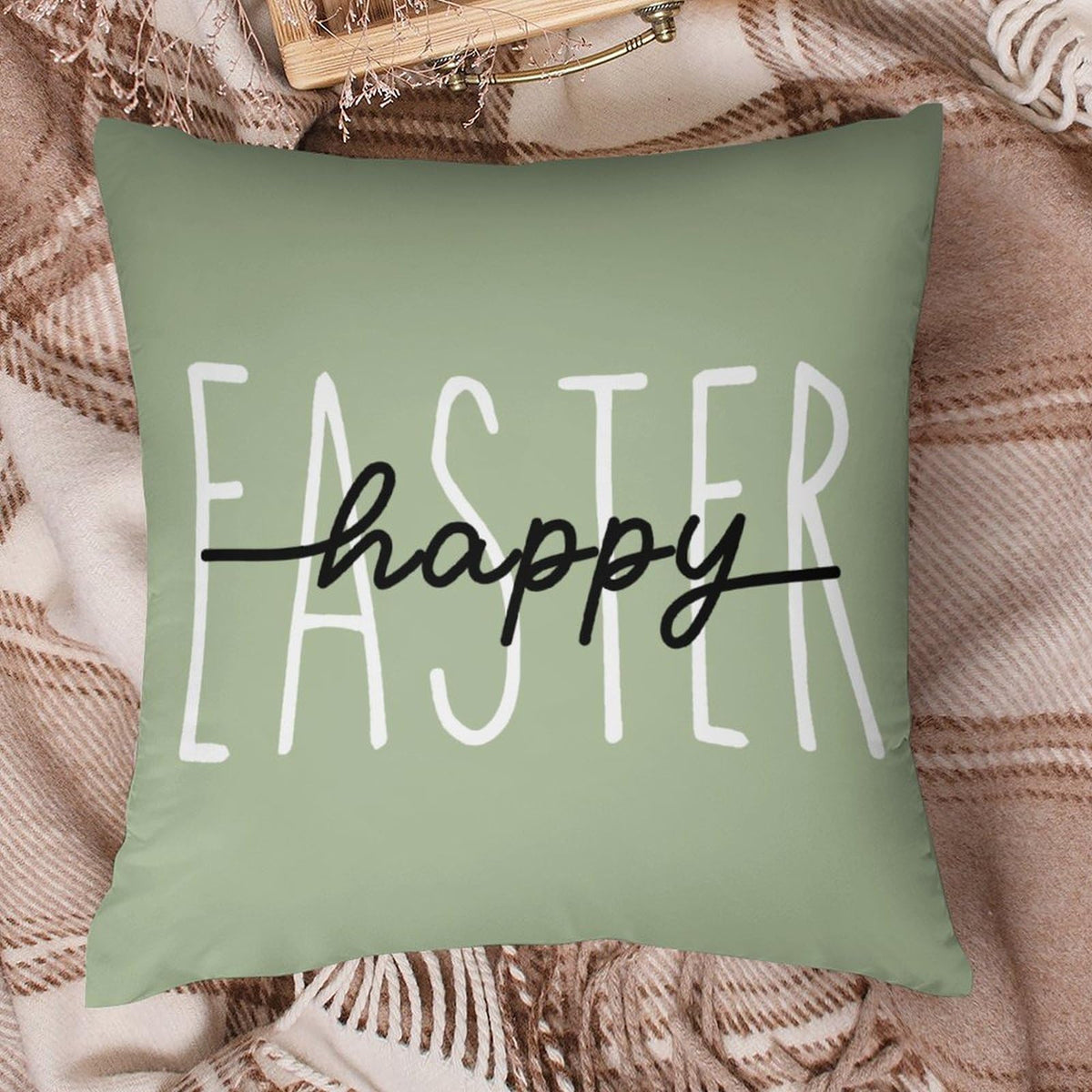 Waterproof Hello Spring Decorative Throw Pillow Covers Easter Bunny Set of 4, 1-Side, Cotton Linen