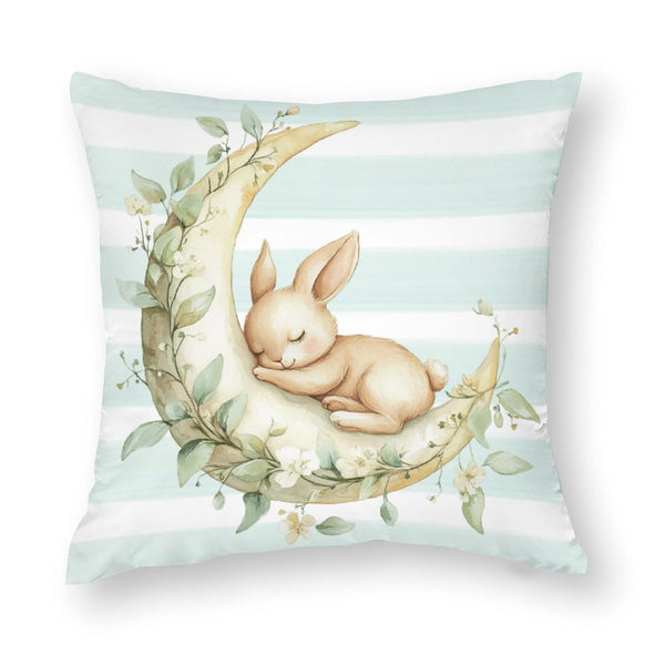 Waterproof Hello Spring Decorative Throw Pillow Covers Easter Bunny Set of 4, 1-Side, Cotton Linen