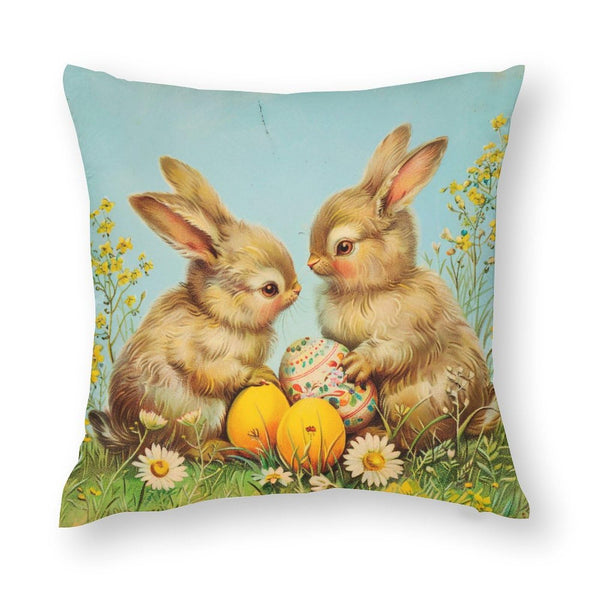 Waterproof Easter Pillow Covers Set of 4, Retro Floral Happy Easter, 1-Side, Cotton Linen