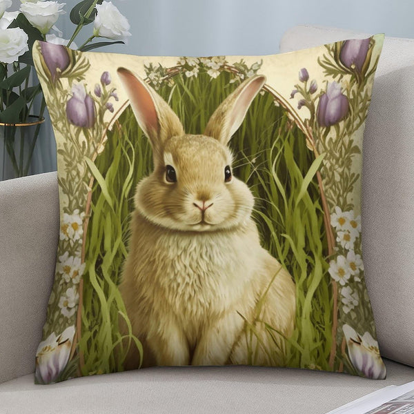 Waterproof Easter Pillow Covers Set of 4, Retro Floral Happy Easter, 1-Side, Cotton Linen