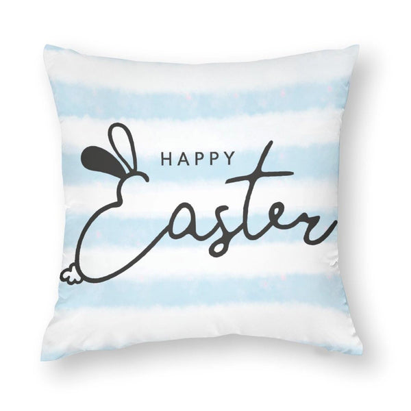 Waterproof Easter Decorative Pillow Covers Set of 4, Easter Eggs Bunny Spring Blue Floral, 1-Side, Cotton Linen