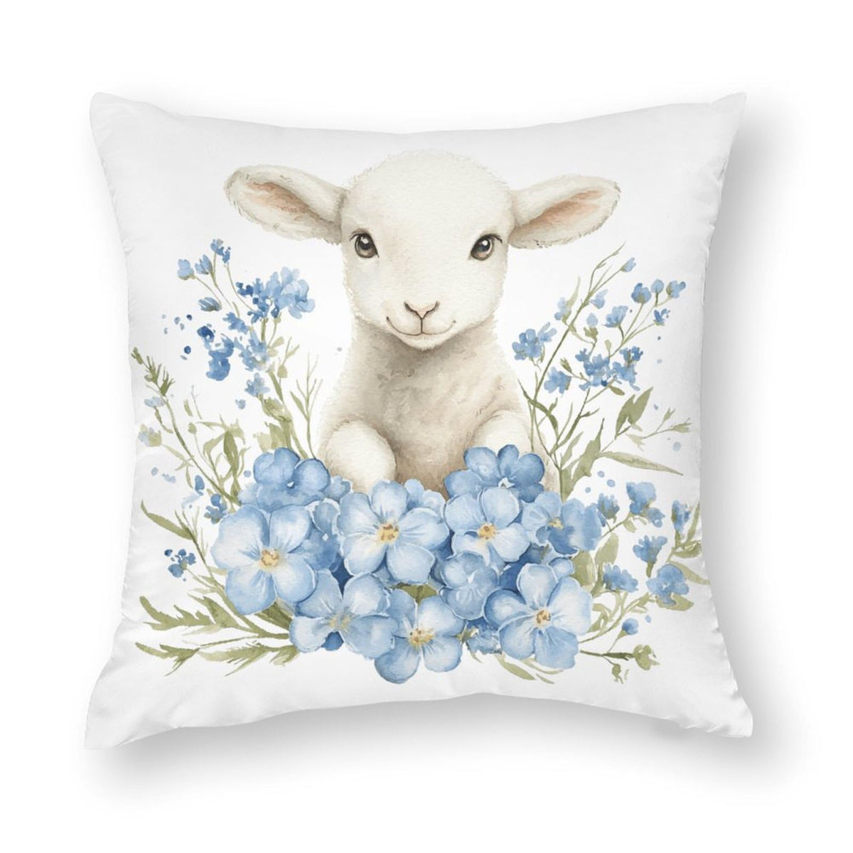 Waterproof Easter Decorative Pillow Covers Set of 4, Easter Eggs Bunny Spring Blue Floral, 1-Side, Cotton Linen