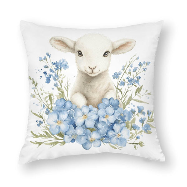 Waterproof Easter Decorative Pillow Covers Set of 4, Easter Eggs Bunny Spring Blue Floral, 1-Side, Cotton Linen