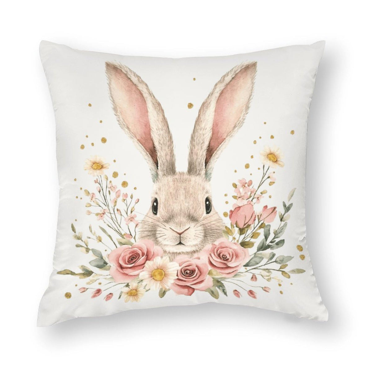 Waterproof Easter Throw Pillow Covers Set of 4, Rustic Floral Bunny, 1-Side, Cotton Linen