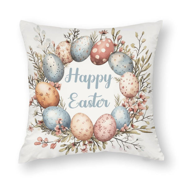 Waterproof Easter Decorations Pink Throw Pillow Covers 18"x18" 4 Pack, Rustic Floral Bunny, 1-Side, Cotton Linen