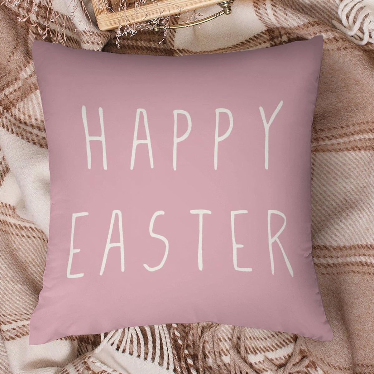 Waterproof Easter Spring Decorative Throw Pillow Covers Set of 4, Rustic Floral Bunny, 1-Side, Cotton Linen