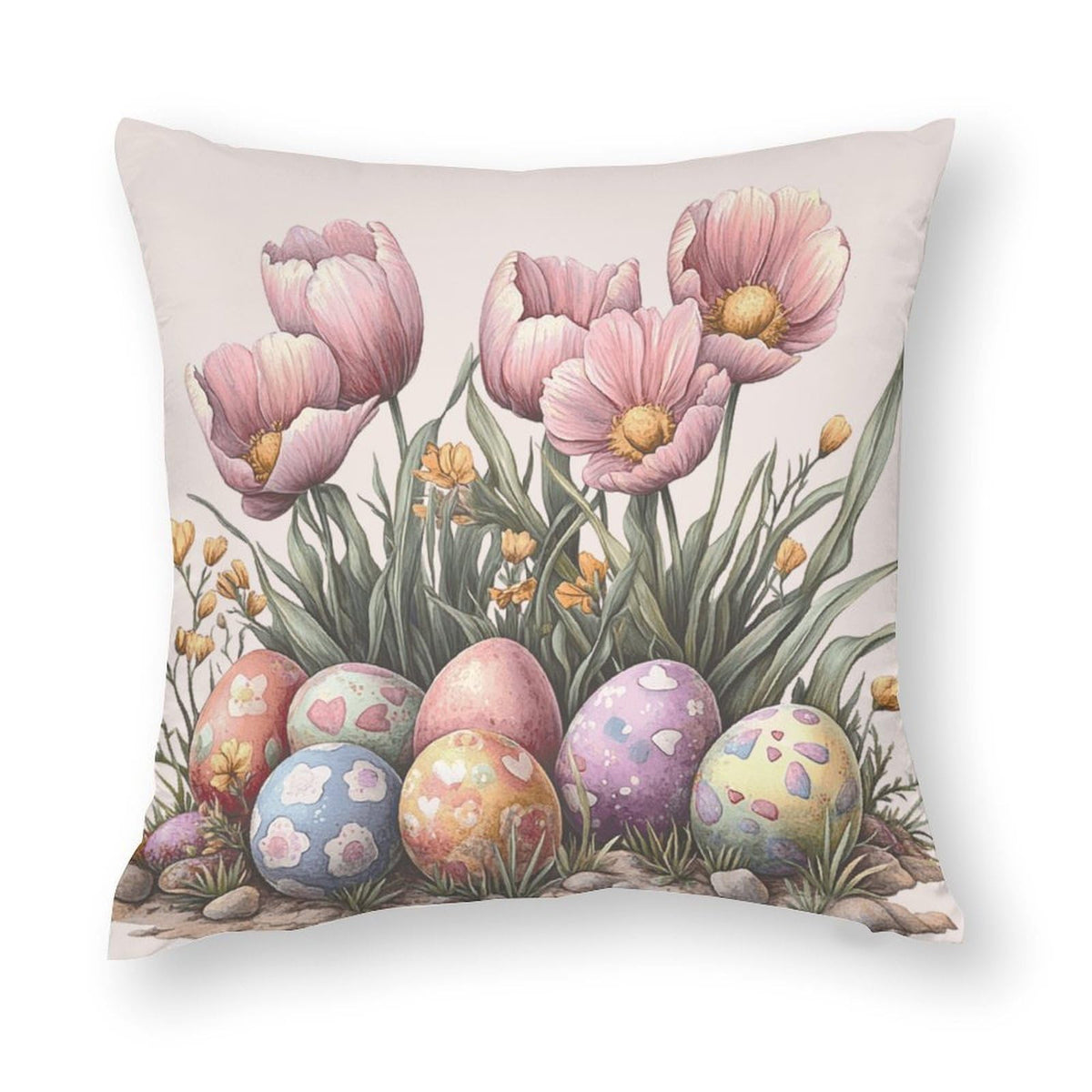 Waterproof Easter Spring Decorative Throw Pillow Covers Set of 4, Rustic Floral Bunny, 1-Side, Cotton Linen