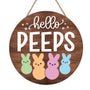 Easter Door Decorations Bunny Decor - Hello Peeps Rabbit Wall Sign - Wooden Welcome Door Hanger Wreath for Easter