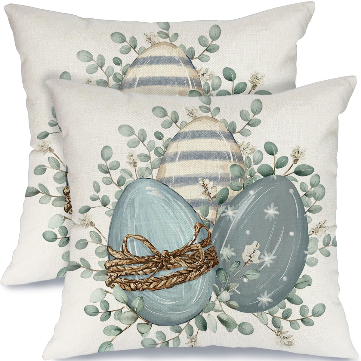 Outdoor Waterproof Easter Egg Blooming Pillow Covers Set of 2-18x18 Inch Farmhouse Decor with Bunnys Eggs