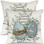 Outdoor Waterproof Easter Egg Blooming Pillow Covers Set of 2-18x18 Inch Farmhouse Decor with Bunnys Eggs