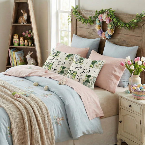 Outdoor Waterproof Easter Lily Pillow Covers Set of 2-18x18 Inch Farmhouse Decor with Eucalyptus