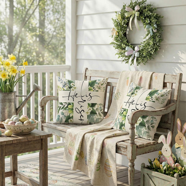 Outdoor Waterproof Easter Lily Pillow Covers Set of 2-18x18 Inch Farmhouse Decor with Eucalyptus
