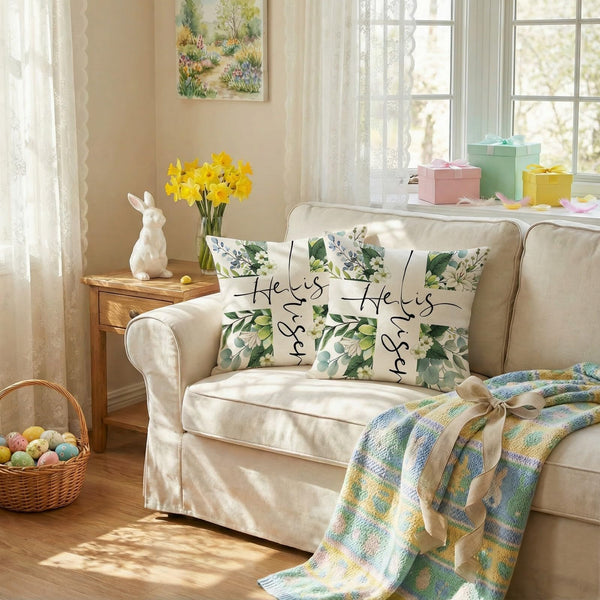 Outdoor Waterproof Easter Lily Pillow Covers Set of 2-18x18 Inch Farmhouse Decor with Eucalyptus
