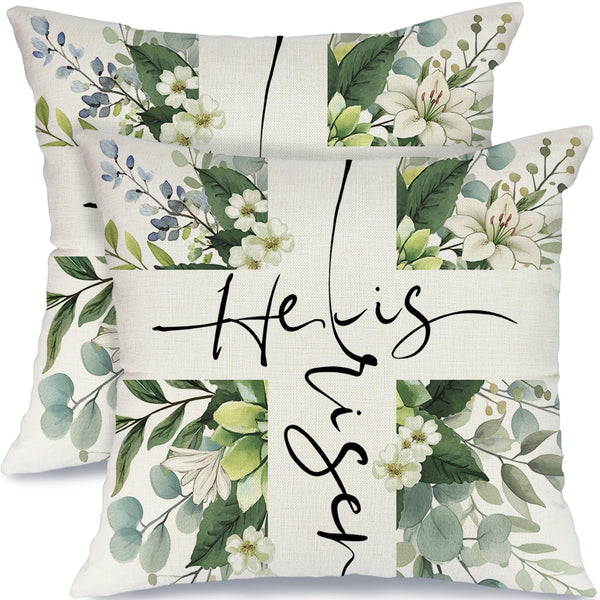 Outdoor Waterproof Easter Lily Pillow Covers Set of 2-18x18 Inch Farmhouse Decor with Eucalyptus