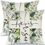 Outdoor Waterproof Easter Lily Pillow Covers Set of 2-18x18 Inch Farmhouse Decor with Eucalyptus