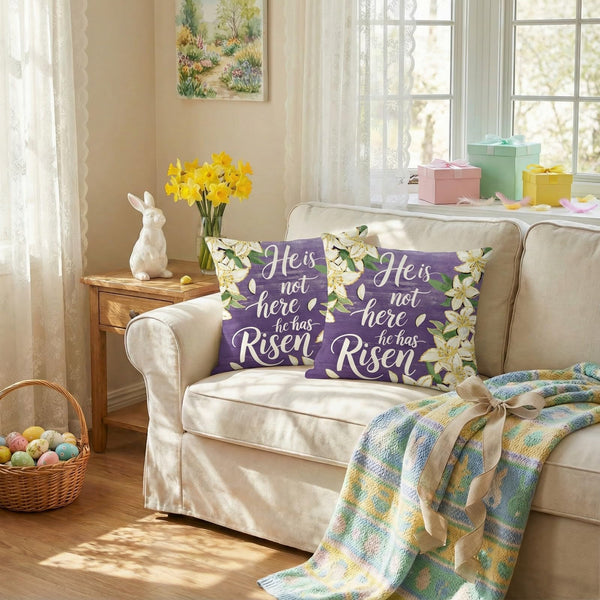 Outdoor Waterproof Easter Lily Pillow Covers Set of 2-18x18 Inch Inspirational Decor He is Not Here, He Has Risen