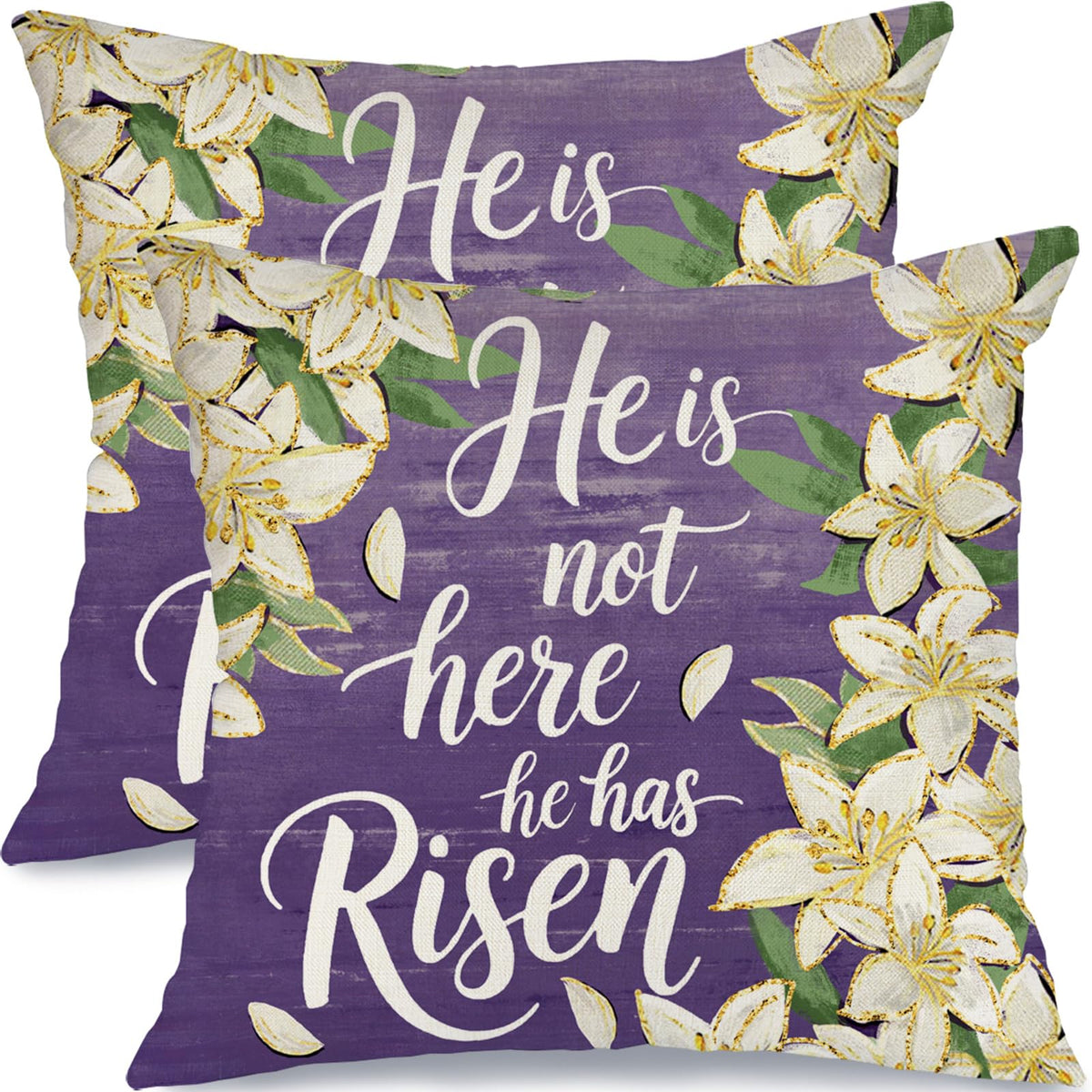 Outdoor Waterproof Easter Lily Pillow Covers Set of 2-18x18 Inch Inspirational Decor He is Not Here, He Has Risen