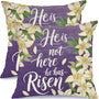 Outdoor Waterproof Easter Lily Pillow Covers Set of 2-18x18 Inch Inspirational Decor He is Not Here, He Has Risen