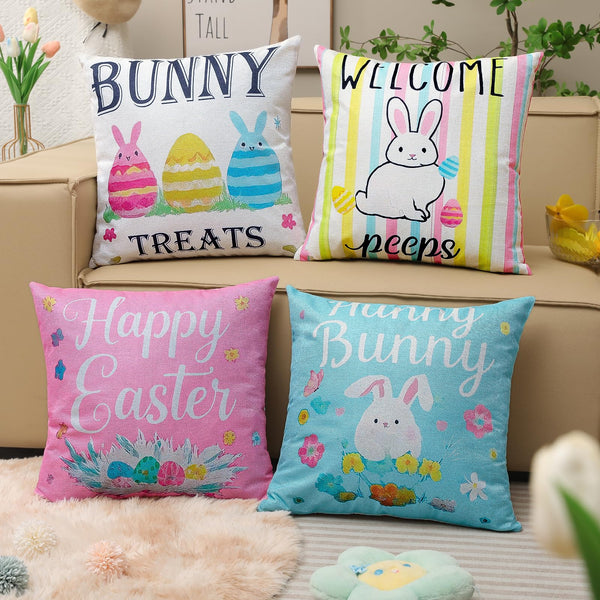 Easter Pillow Covers 18 x 18 Inch,Easter Decorations for Home,Set of 4