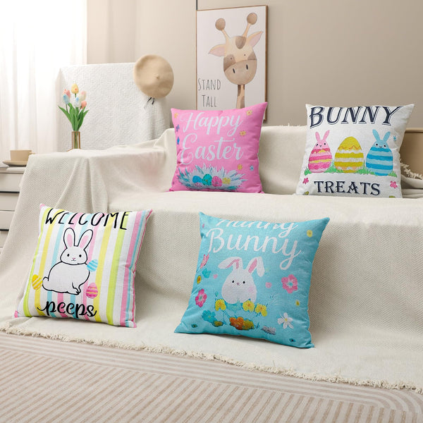 Easter Pillow Covers 18 x 18 Inch,Easter Decorations for Home,Set of 4
