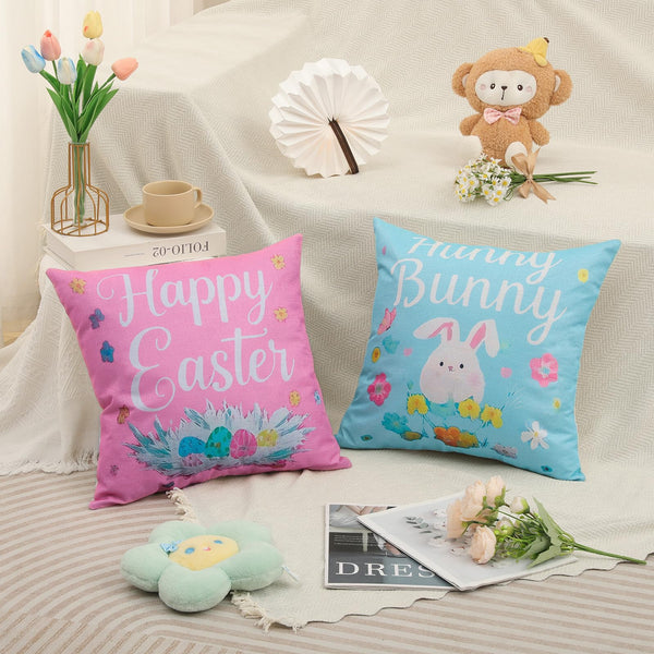 Easter Pillow Covers 18 x 18 Inch,Easter Decorations for Home,Set of 4