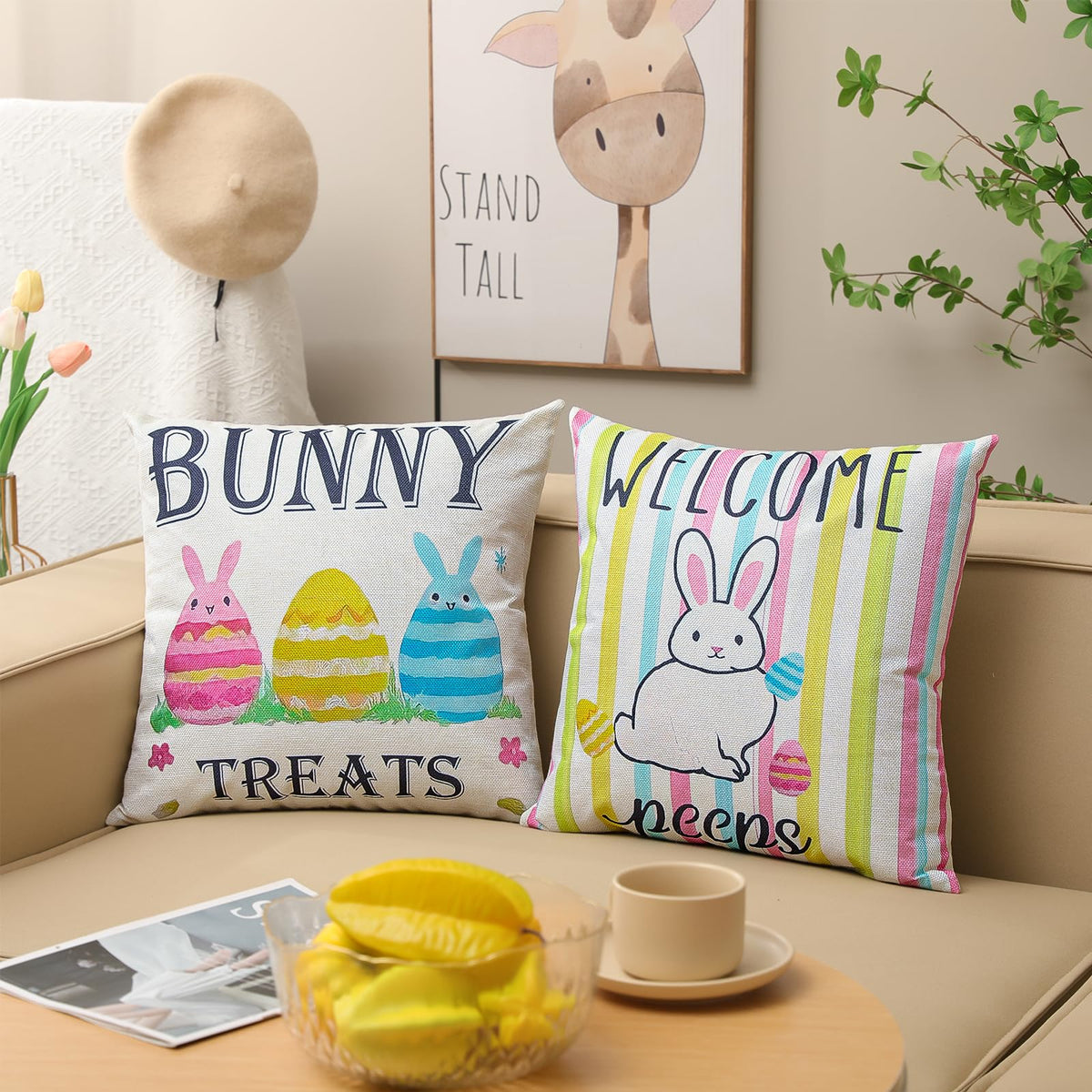 Easter Pillow Covers 18 x 18 Inch,Easter Decorations for Home,Set of 4