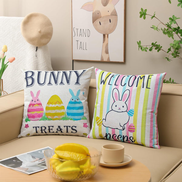 Easter Pillow Covers 18 x 18 Inch,Easter Decorations for Home,Set of 4