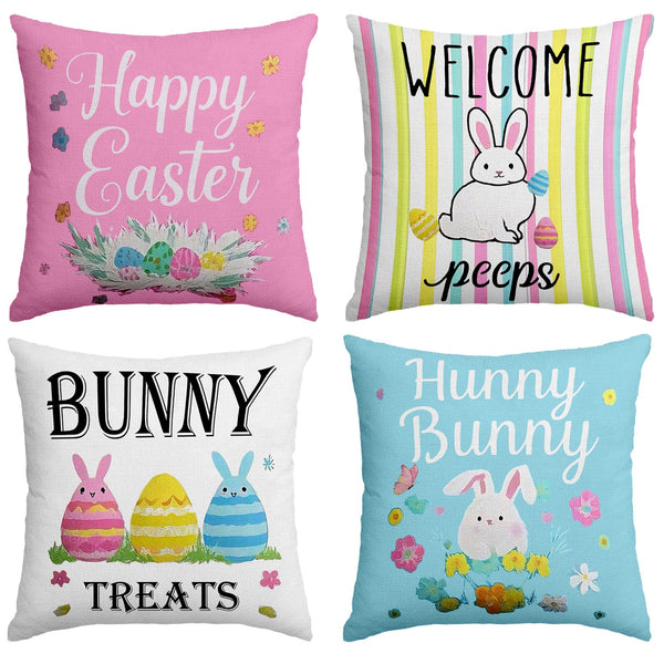 Easter Pillow Covers 18 x 18 Inch,Easter Decorations for Home,Set of 4